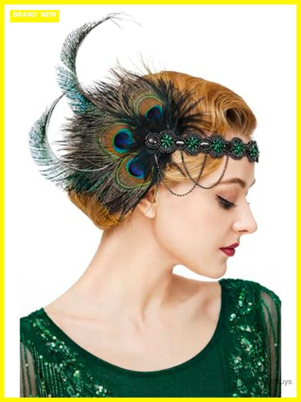 1920s Sequined Feather Showgirl Headpiece Beaded Flapper Hair Accessory
